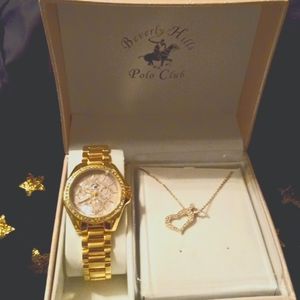 Beverly hills polo club women's watch and necklace gift set